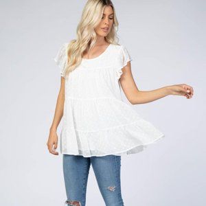 White Swiss Dot Tiered Top